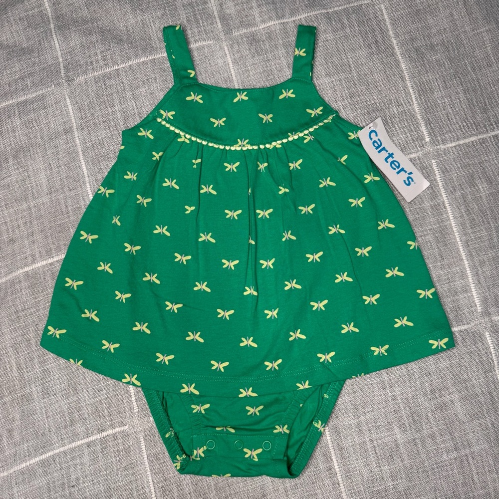 Carter's 18 Months Baby Butterfly Sunsuit Green Bodysuit Dress NEW